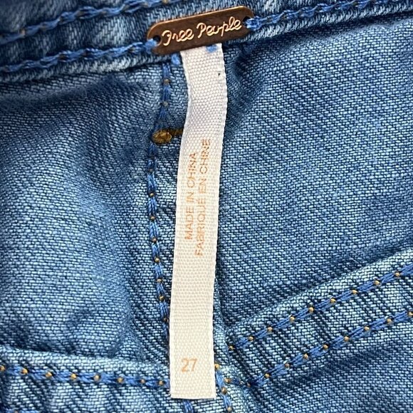 Free People Womens Size 27 Blue Button Fly Denim Mini Skirt A-Line Pockets - Picture 3 of 7